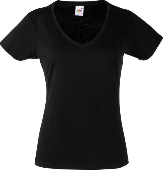 Fruit Of The Loom Dames Vrouwen-Fit Valuegewicht V-hals T-shirt met korte mouwen (Zwart)