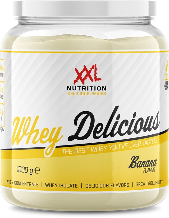 XXL Nutrition - Whey Delicious - Wei-eiwitpoeder met BCAA & Glutamine, Proteïne poeder, Eiwit shake, Whey Protein - Banaan - 450 gram