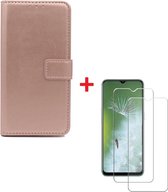 Oppo Find X2 hoesje book case rose goud met tempered glas screen Protector