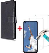 Oppo A52 hoesje book case zwart met tempered glas screen Protector