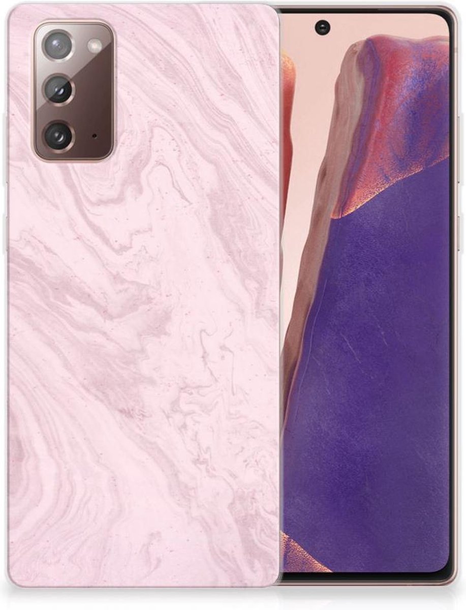 Samsung Note 20 TPU Siliconen Hoesje Marble Pink - Origineel Cadeau Vriendin