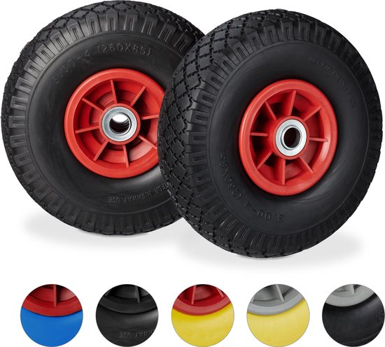 Roue De Chariot Roue De Diable Set De 2 Roues De Brouette, Roue De Rechange Axe 3.00-4, Caoutchouc 260x85 Mm 80 Kg Noir Relaxdays 84654242 Roue Diable
