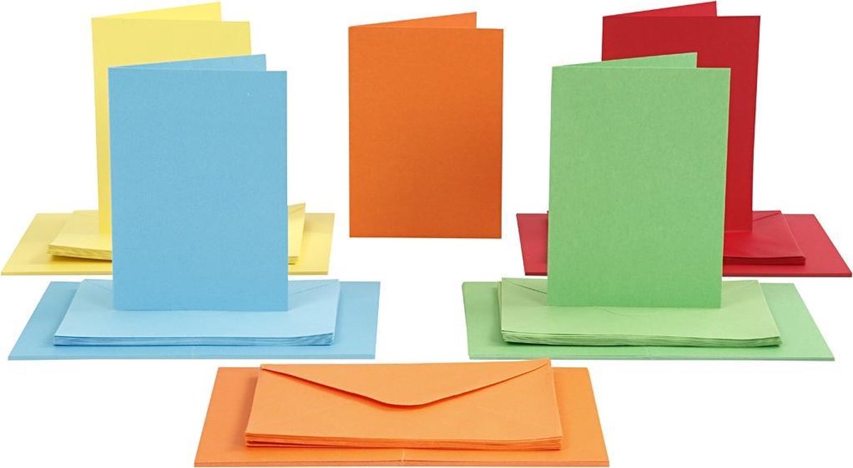 Afbeelding van product PacklinQ  Kaarten en enveloppen. diverse kleuren. afmeting kaart 10.5x15 cm. afmeting envelop 11.5x16.5 cm. 110+220 gr. 50 set/ 1 doos