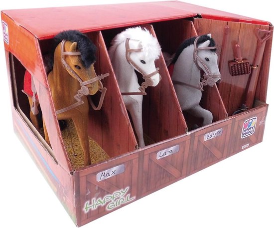 Speelgoed drie paarden met stal en accessoires - Paard speelset - speelgoed bol.com