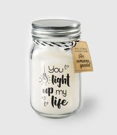Kaars - You light up my life - Lichte vanille geur - In glazen pot - In cadeauverpakking met gekleurd lint