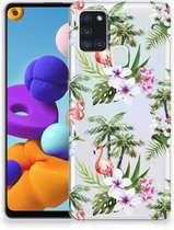 GSM Hoesje Geschikt voor Samsung Galaxy A21s Doorzichtig Hoesje Flamingo Palms