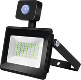 LED Bouwlamp 30 Watt met Sensor - LED Schijnwerper - Aigi Sunny - Helder/Koud Wit 6400K - Waterdicht IP65 - Mat Zwart - Aluminium - BES LED
