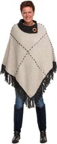 Poncho - omslagdoek - handgemaakt – hip- gerecycled - wol - katoen - duurzame kleding - ecru - grijs - M