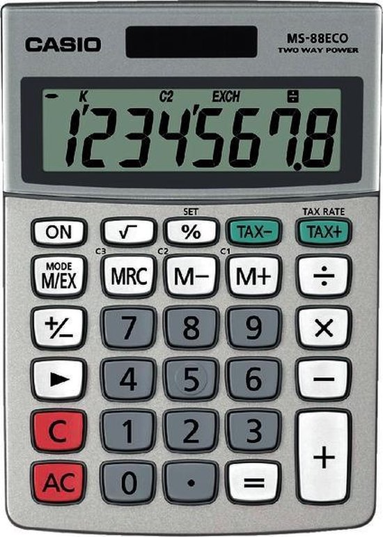 Casio MS-88 ECO Calcolatrice Da Tavolo Con Display 8 Cifre - Plastica Riciclata 40%, Euro E Tasse