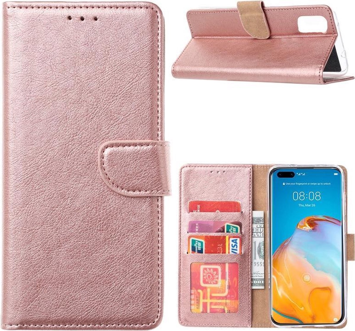 Bookcase Geschikt voor: Huawei P40 - Rose Goud - portemonnee hoesje