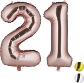 Relaxdays 1x folie ballon 21- cijferballon - verjaardag - decoratie - XXL - rosegoud