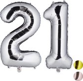Relaxdays 1x folie ballon 21- cijferballon - verjaardag - decoratie - XXL - zilver - party