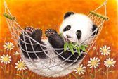 Dielay - Diamond Painting Pakket - Panda in Hangmat - 30x20 cm - Complete Set - Volledige Bedekking - Ronde Steentjes