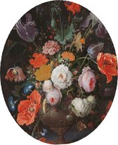 Stilleven met bloemen en een horloge, Abraham Mignon - Foto op Behangcirkel - ⌀ 40 cm