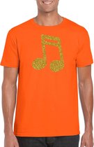 Gouden muziek noot  / muziek feest t-shirt / kleding - oranje - voor heren - muziek shirts / muziek liefhebber / outfit L
