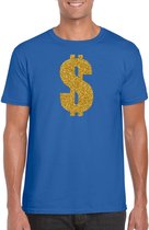 Gouden dollar / Gangster verkleed t-shirt / kleding - blauw - voor heren - Verkleedkleding / carnaval / outfit / gangsters L