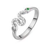 Twice As Nice Ring in zilver, slang met witte zirkonia, groen oog 54