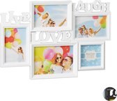 relaxdays fotolijst Live Love Laugh - collagelijst voor 5 foto‘s - galerijlijst - lijstjes wit