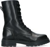 Manfield - Dames - Zwarte leren biker boots met veters - Maat 40