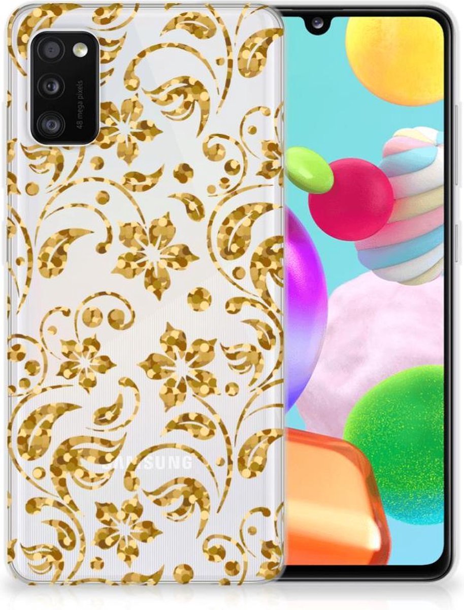 Samsung Galaxy A41 TPU Case Gouden Bloemen