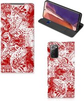 Book Style Case Geschikt voor Samsung Galaxy Note20 Smart Cover Angel Skull Red