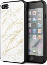 GUESS Marble Glass Backcover Hoesje iPhone SE (2020) / 8 / 7 /6 - wit