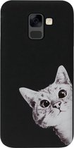 ADEL Siliconen Back Cover Softcase Hoesje Geschikt voor Samsung Galaxy A8 Plus (2018) - Katten Zwart