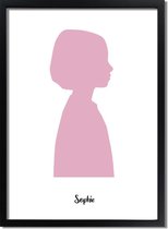 DesignClaud Custom Silhouette Contour poster kind Formaten: A4 + fotolijst zwart, Kleuren: Roze