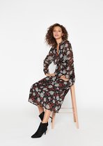 LOLALIZA Maxi jurk met bloemen en lange mouwen - Roest - Maat 40