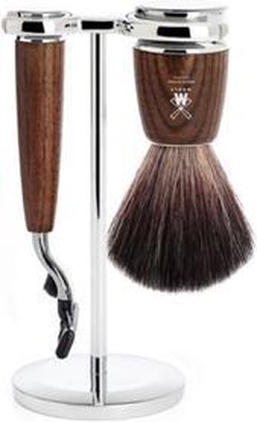 Foto: M hle rytmo scheerset 3 delig black fibre en gillette mach3 handvatten essenhout