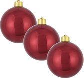3x Grote kunststof kerstbal donkerrood 20 cm - Groot formaat rode kerstballen