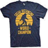 Heren Fun Tshirt -XL- Social Distancing World Champion Blauw