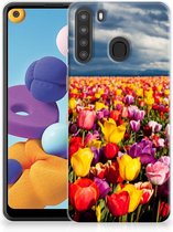Hoesje Geschikt voor Samsung Galaxy A21 Telefoon Hoesje Tulpen