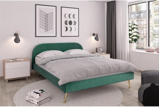 ZEN Scandinavisch bed in groen fluweel met gouden poten + bedbodem en  hoofdbord - B... | bol.com