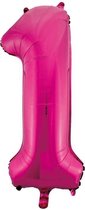 Pink roze cijfer ballon 1. |86 cm