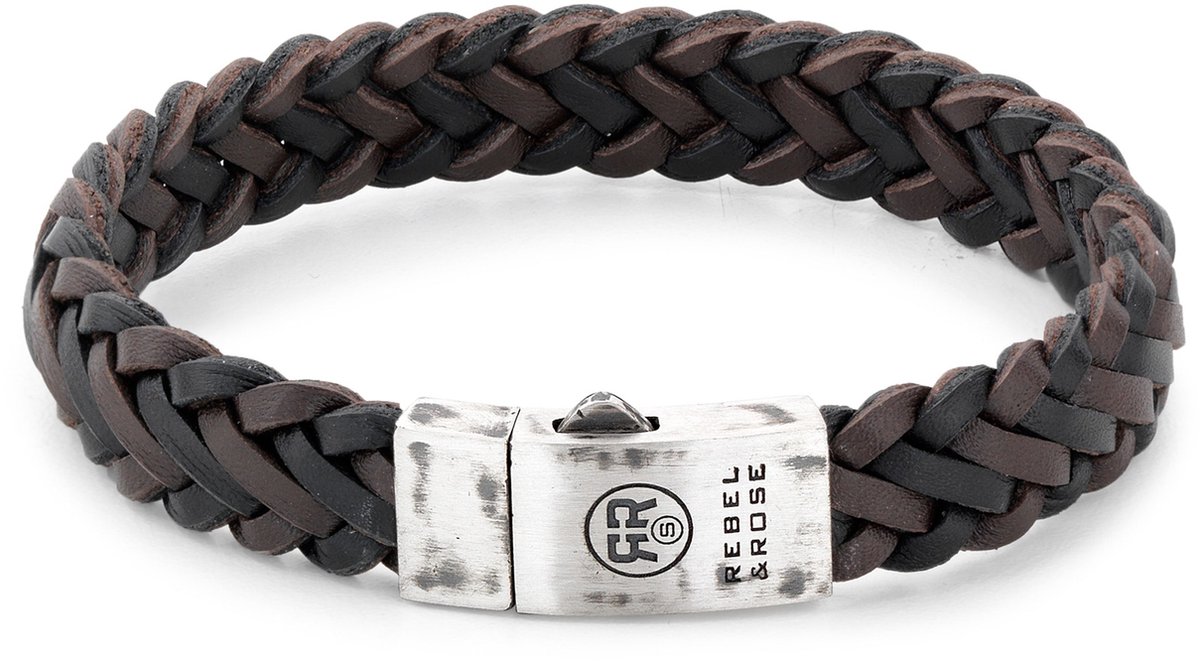 Rebel and Rose Silver Line Braided Raw Mat Armband RR-L0075-S-M (Lengte: 16.50-18.00 cm)