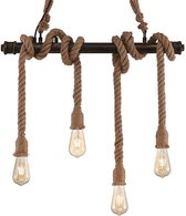 Lindby - hanglamp - 4 lichts - staal, hennepkabel - E27 - goud geborsteld
