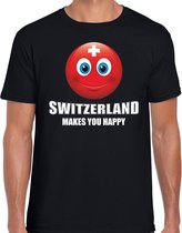 Switzerland makes you happy landen t-shirt Zwitserland zwart voor heren met emoticon XL