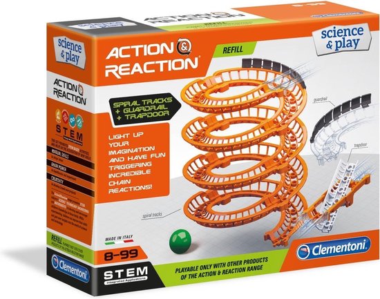 Clementoni Action & Reaction Phosphorescent - Kit Extension Circuits Billes, Rails Transparents, Dès 8 Ans