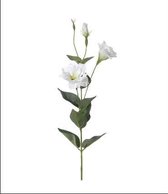 Kunstbloem - Zijde - Lisianthus - Wit - 84 cm - Boeket van 5 stuks - 2 bloemen, 1 half in de knop en 1 knop - In cadeauverpakking met gekleurd lint