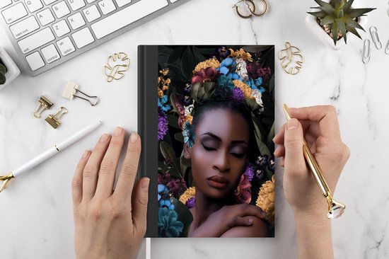 Carnet - Carnet d'écriture - Fleurs - Feuilles - Femme - Carnet - Format A5 - Bloc-notes