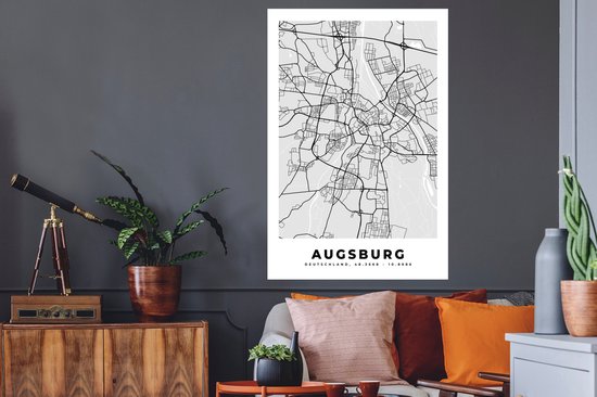 Muurstickers - Sticker Folie - Stadskaart - Duitsland - Plattegrond - Augsburg - Kaart - 80x120 cm - Plakfolie - Muurstickers Kinderkamer - Zelfklevend Behang - Zelfklevend behangpapier - Stickerfolie