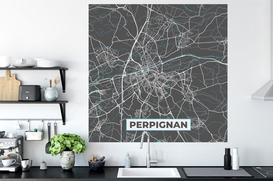 Stickers muraux - France - Perpignan - Plan de Ville - Plan - Plan - 120x120 cm - Film Adhésif XXL