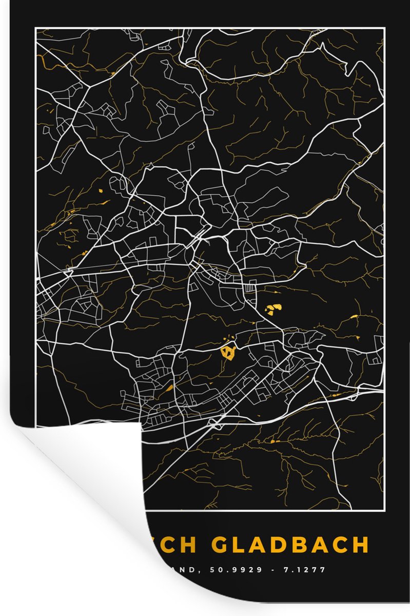 Muurstickers - Sticker Folie - Stadskaart – Plattegrond – Duitsland – Goud – Bergisch Glad