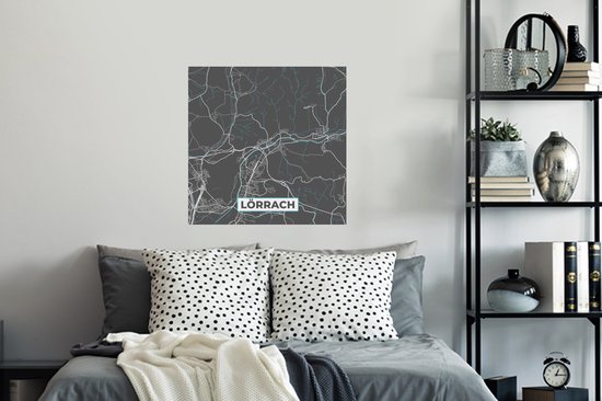 Stickers muraux - Lörrach - Plan de la ville - Blauw - Carte - Plan de la ville - Carte - Allemagne - 80x80 cm - Feuille adhésive