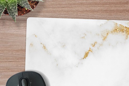 Tapis de souris XXL - Sous-main - Tapis de bureau - Marbre - Or - Wit - Luxe - 90x60 cm - Tapis de souris XXL