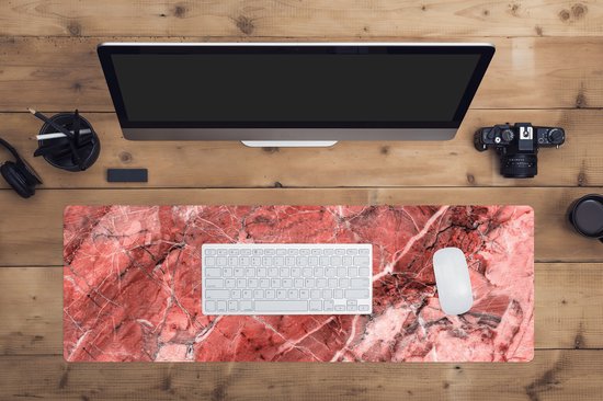 Tapis de souris XXL - Sous-main - Tapis de bureau - Granit - Rouge - Galets - Wit - 90x30 cm - Tapis de souris XXL