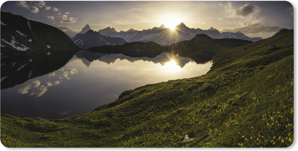 Muismat XXL 90x45 cm - Bureau onderlegger - Bureau mat Zwitserland - Alpen - Water - Bureaumat - Gaming mousepad xl - Bureaulegger groot - Computer deskmat