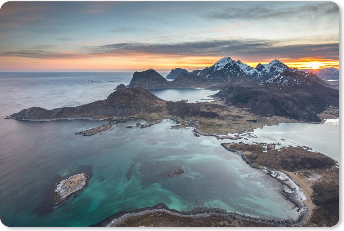 Muismat XXL - Bureau onderlegger - Bureau mat - Fjorden bij zonsopkomst in Noorwegen - 120x80 cm - XXL muismat