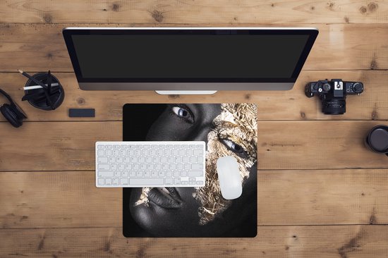 Tapis de souris XXL - Sous-main - Tapis de bureau - Femme - Goud - Zwart - Peinture - Luxe - 40x40 cm - Tapis de souris XXL